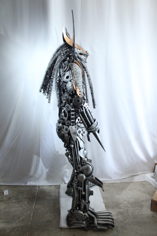 Predator Inspired Statue Made of Recycled Metal Parts 47" x 24" x 81"H - Image 5
