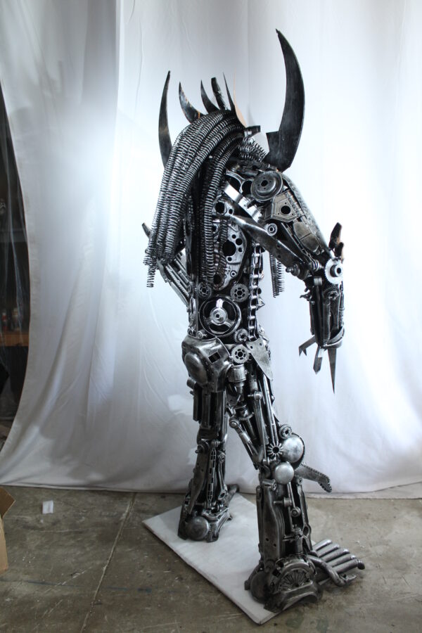 Predator Inspired Statue Made of Recycled Metal Parts 47" x 24" x 81"H - Image 6