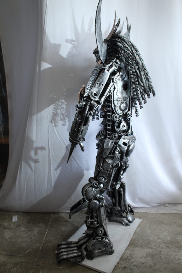 Predator Inspired Statue Made of Recycled Metal Parts 47" x 24" x 81"H - Image 9