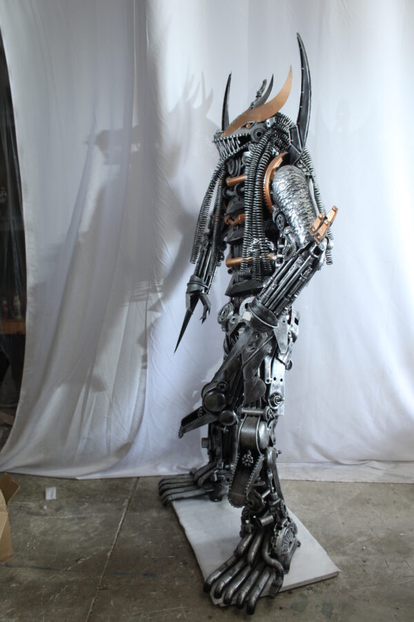 Predator Inspired Statue Made of Recycled Metal Parts 47" x 24" x 81"H - Image 10