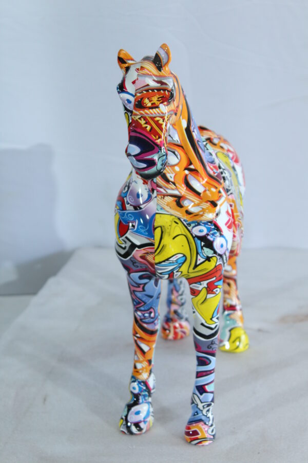 Colorful Resin Horse Statue with Saddle Graffiti Finish 14" x 5" x 15"H - Image 10