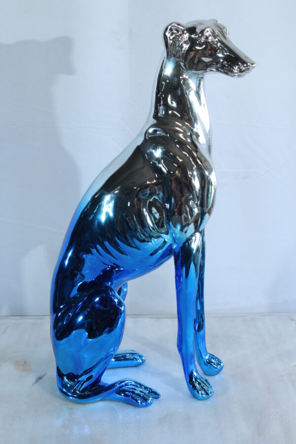 Modern Resin Greyhound Dog in Chrome Blue Finish 10" x 5" x 22"H - Image 4