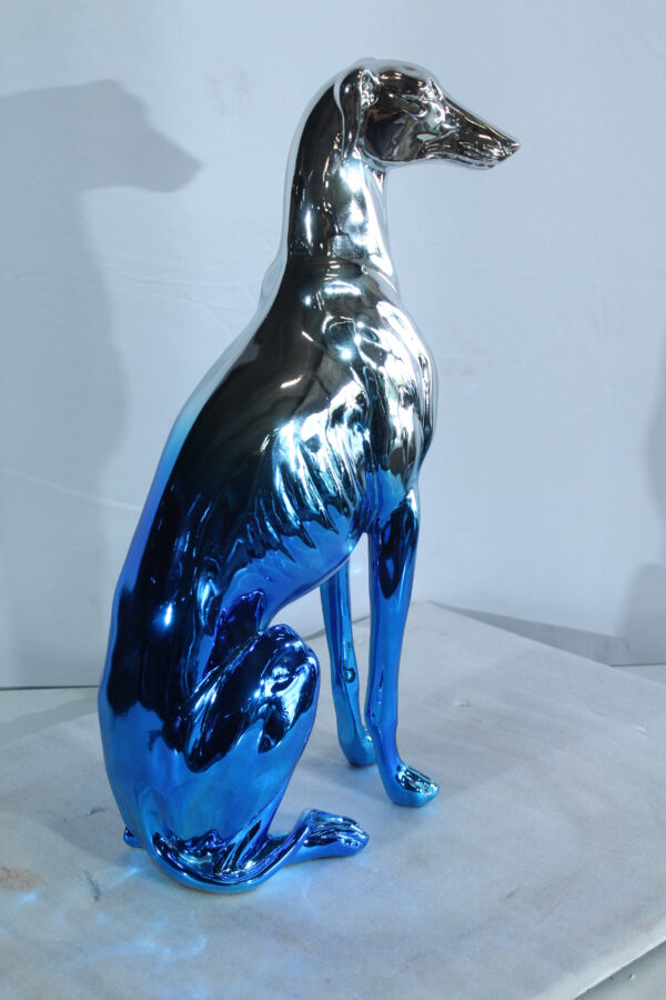 Modern Resin Greyhound Dog in Chrome Blue Finish 10" x 5" x 22"H - Image 5