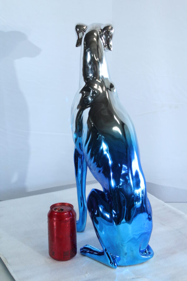 Modern Resin Greyhound Dog in Chrome Blue Finish 10" x 5" x 22"H - Image 7