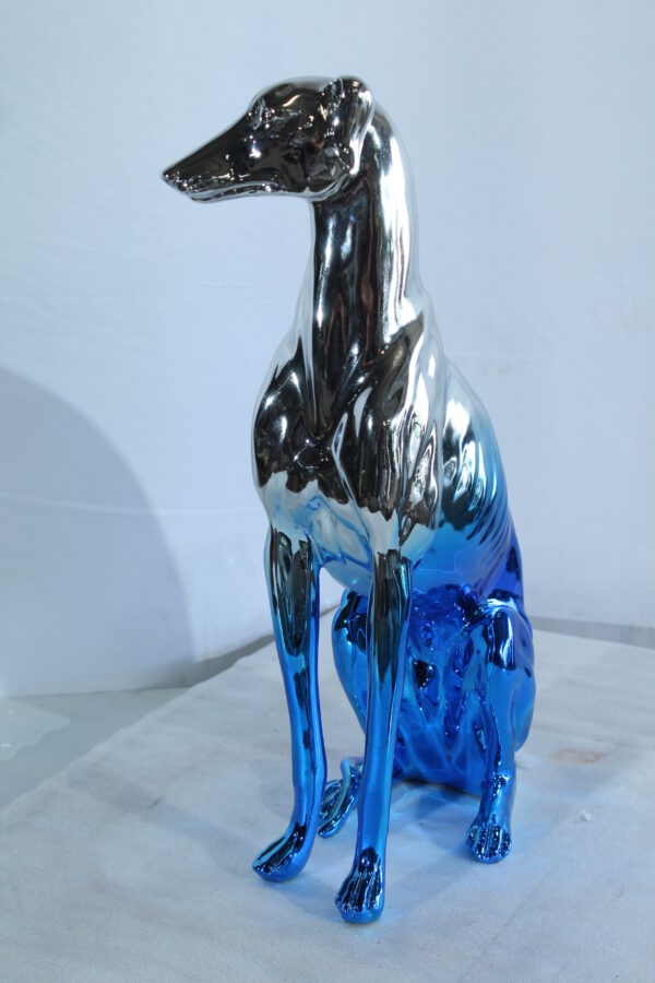 Modern Resin Greyhound Dog in Chrome Blue Finish 10" x 5" x 22"H - Image 10