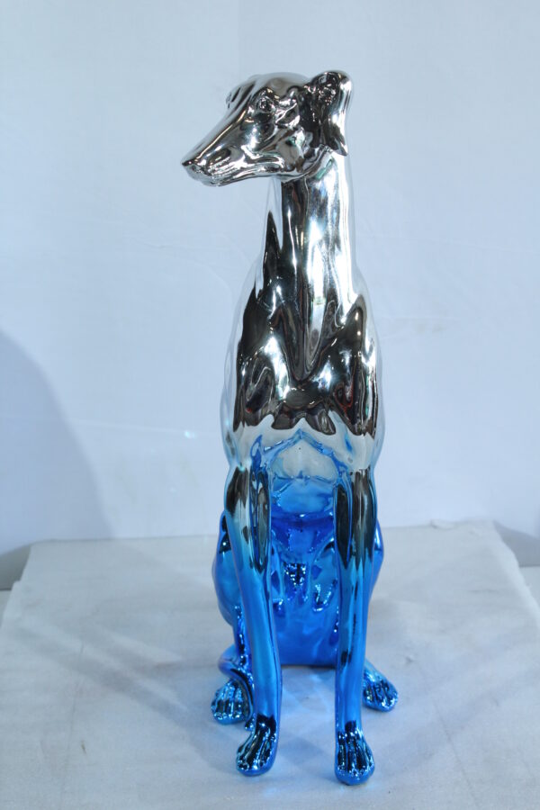 Modern Resin Greyhound Dog in Chrome Blue Finish 10" x 5" x 22"H - Image 11