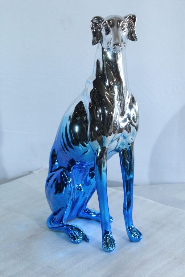 Modern Resin Greyhound Dog in Chrome Blue Finish 10" x 5" x 22"H - Image 12