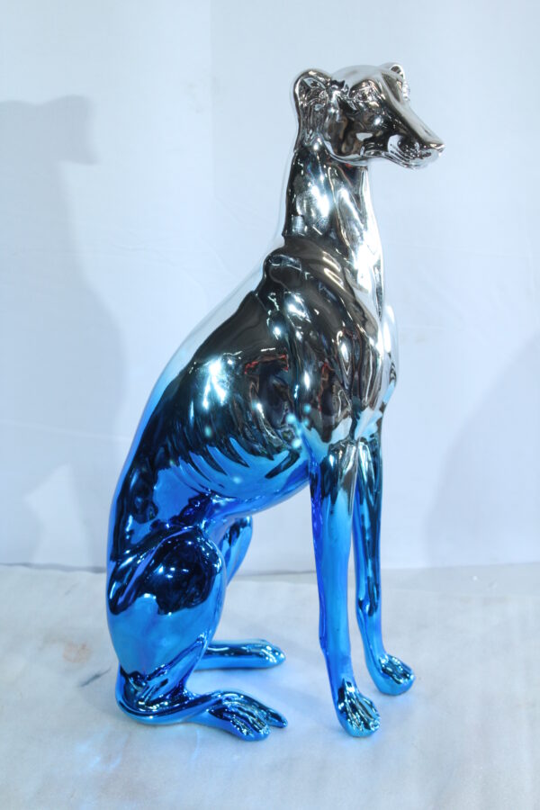 Modern Resin Greyhound Dog in Chrome Blue Finish 10" x 5" x 22"H - Image 13