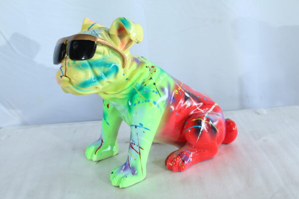 Colorful Resin Bulldog Statue with Sunglasses 17" x 9" x 13"H - Image 11