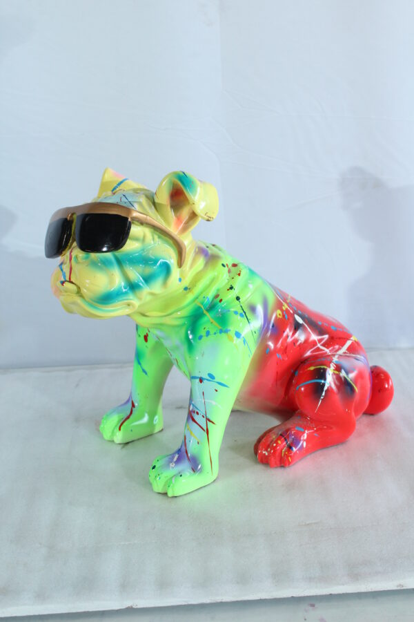 Colorful Resin Bulldog Statue with Sunglasses 17" x 9" x 13"H - Image 12