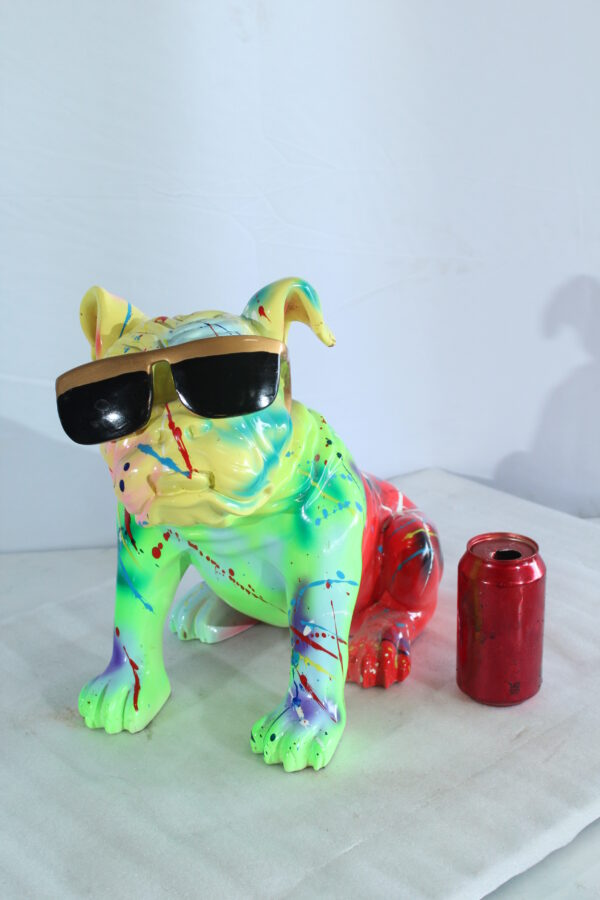 Colorful Resin Bulldog Statue with Sunglasses 17" x 9" x 13"H - Image 9