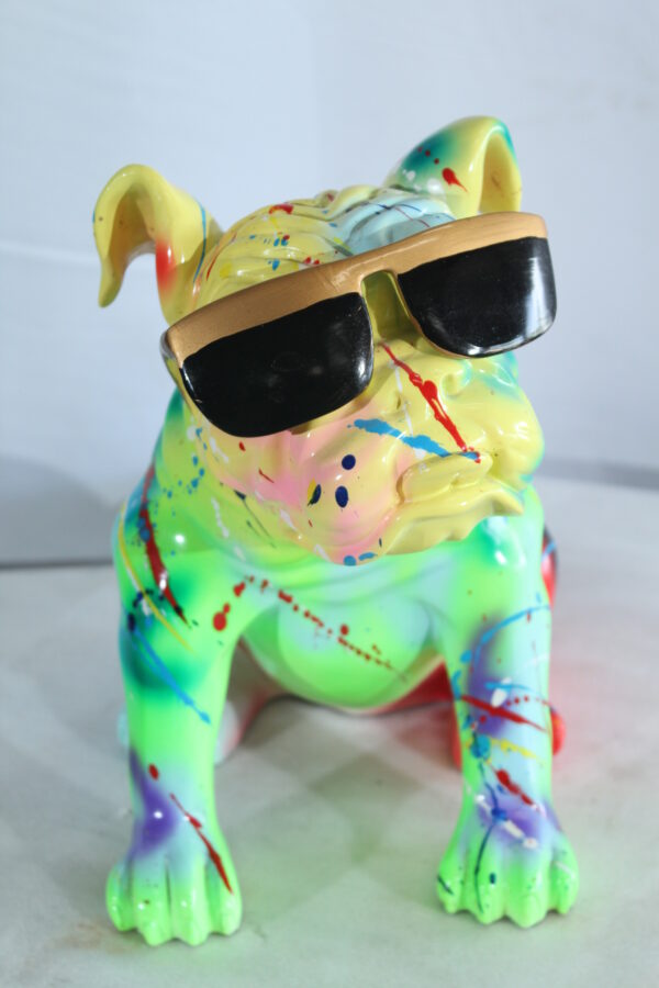 Colorful Resin Bulldog Statue with Sunglasses 17" x 9" x 13"H - Image 8