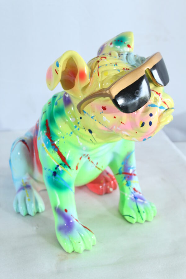 Colorful Resin Bulldog Statue with Sunglasses 17" x 9" x 13"H - Image 7