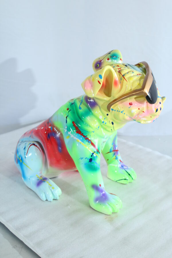 Colorful Resin Bulldog Statue with Sunglasses 17" x 9" x 13"H - Image 6