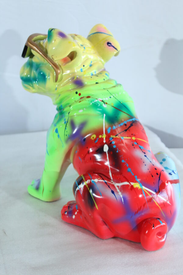 Colorful Resin Bulldog Statue with Sunglasses 17" x 9" x 13"H - Image 3