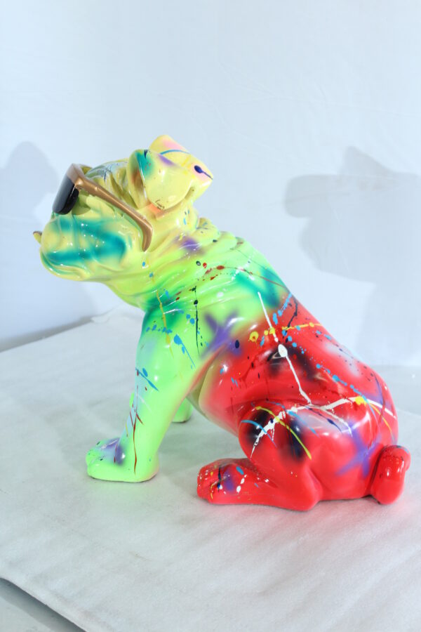 Colorful Resin Bulldog Statue with Sunglasses 17" x 9" x 13"H - Image 2
