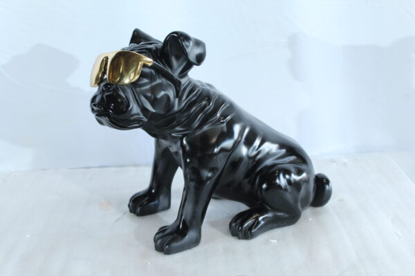 Black Resin Bulldog Statue with Gold Sunglasses 17" x 9" x 13"H - Image 7