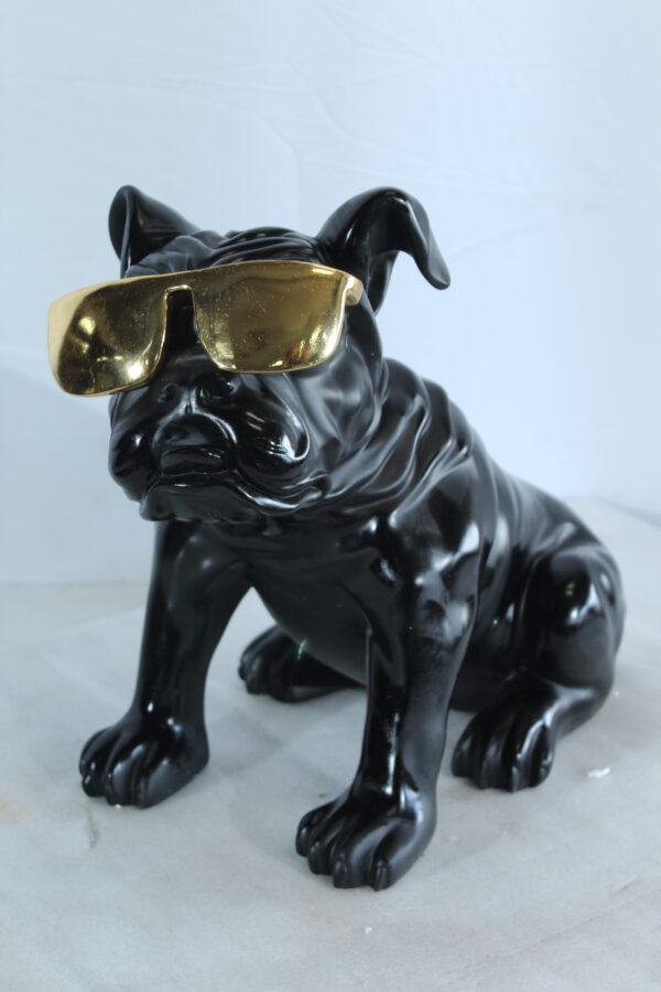 Black Resin Bulldog Statue with Gold Sunglasses 17" x 9" x 13"H - Image 8