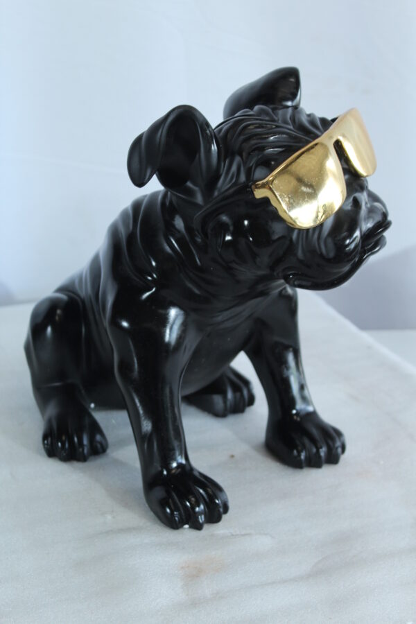 Black Resin Bulldog Statue with Gold Sunglasses 17" x 9" x 13"H - Image 10
