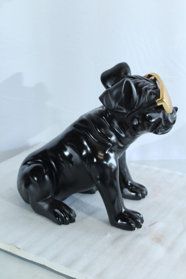 Black Resin Bulldog Statue with Gold Sunglasses 17" x 9" x 13"H - Image 11