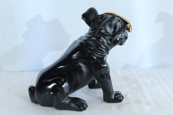 Black Resin Bulldog Statue with Gold Sunglasses 17" x 9" x 13"H - Image 12