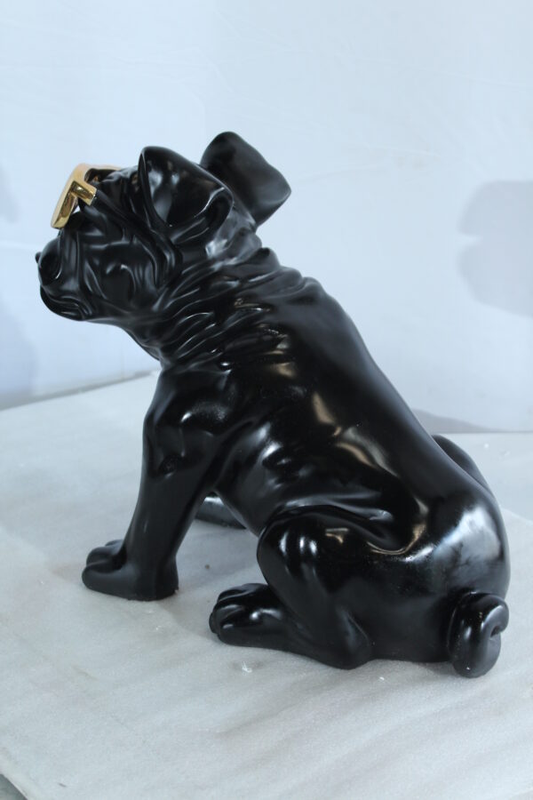 Black Resin Bulldog Statue with Gold Sunglasses 17" x 9" x 13"H - Image 3