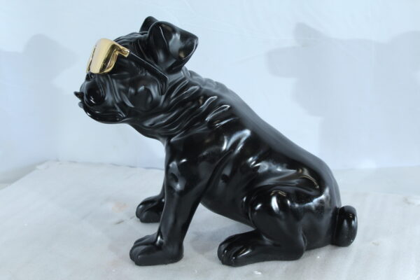 Black Resin Bulldog Statue with Gold Sunglasses 17" x 9" x 13"H - Image 4