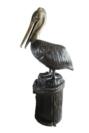 Giant Aluminum Pelican Statue Standing on Dock Post Sculpture 40" x 33" x 78"H