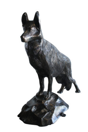 Giant Aluminum German Shepherd Statue Standing on Rock Base 46" x 20" x 49"H