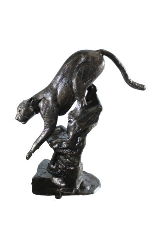 Aluminum Panther Cugar Climbing Rock Statue with Striking Detail 44 x 20 x 50"H