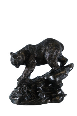 Aluminum Bear Catching Fish Statue with River Rock Detail 25" x 15" x 22"H