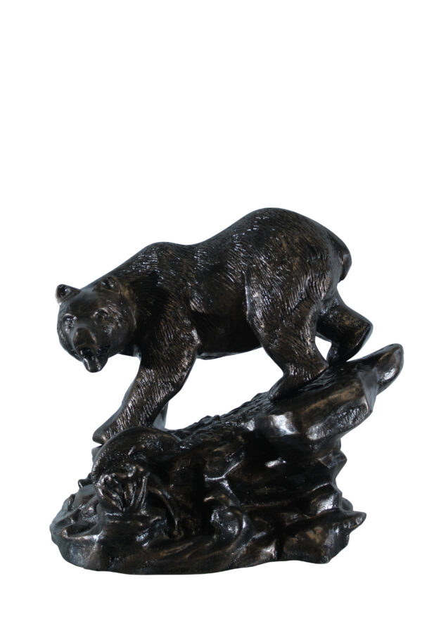 Aluminum Bear Catching Fish Statue with River Rock Detail 25" x 15" x 22"H