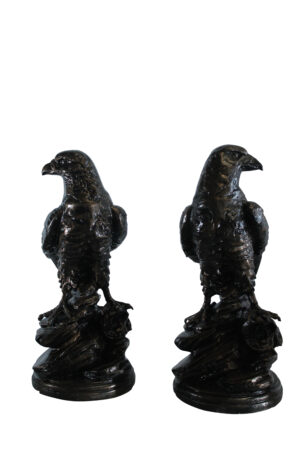 Pair of Aluminum Eagle Statues Majestic Bird Sculptures 20" x 12" x 14"H