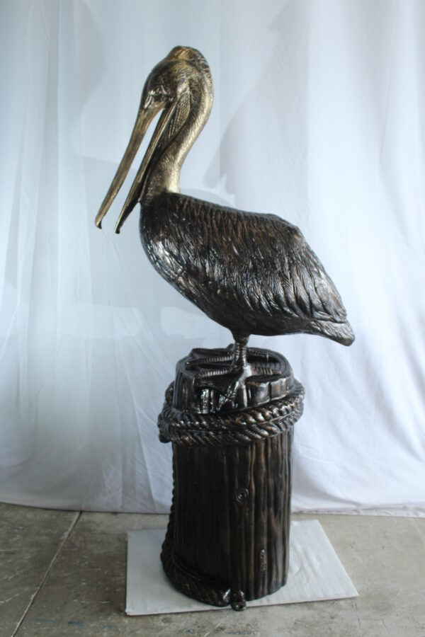 Giant Aluminum Pelican Statue Standing on Dock Post Sculpture 40" x 33" x 78"H - Image 11