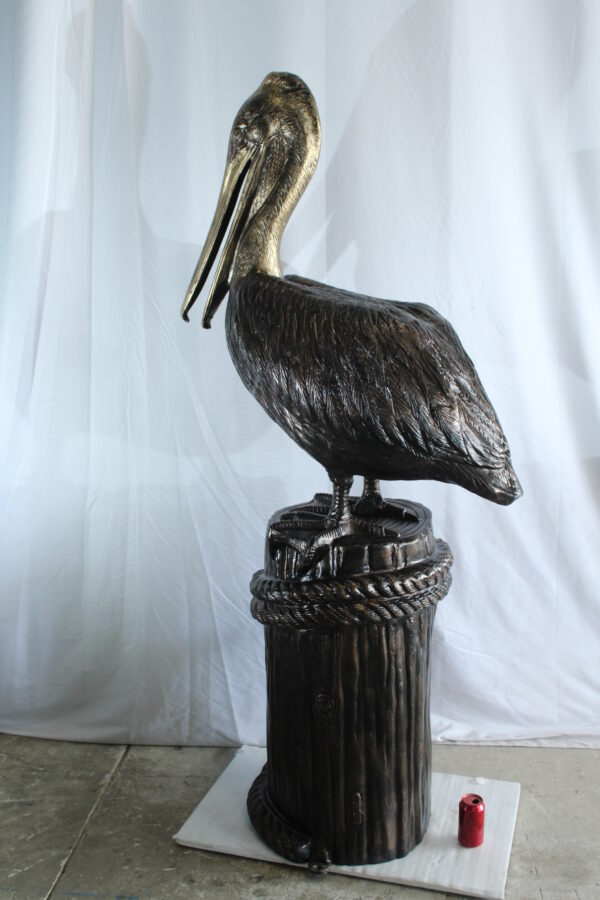 Giant Aluminum Pelican Statue Standing on Dock Post Sculpture 40" x 33" x 78"H - Image 12