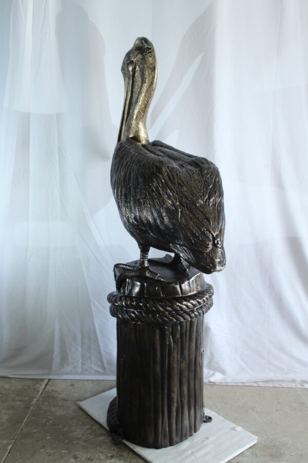 Giant Aluminum Pelican Statue Standing on Dock Post Sculpture 40" x 33" x 78"H - Image 13
