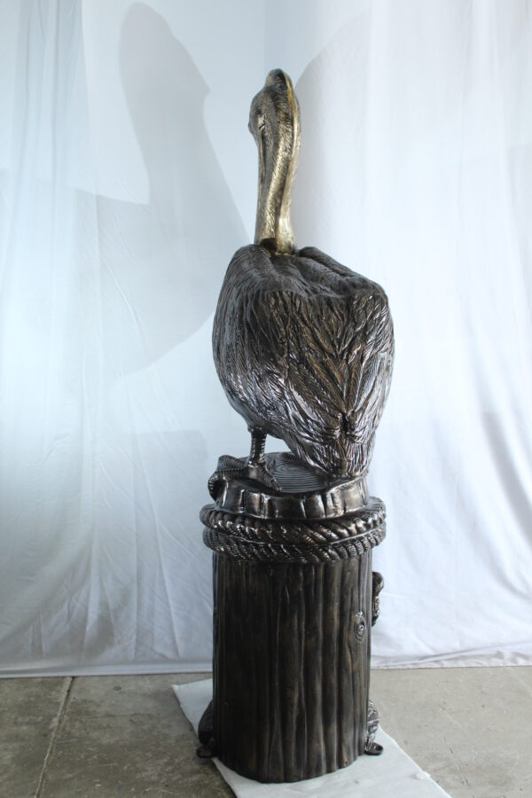 Giant Aluminum Pelican Statue Standing on Dock Post Sculpture 40" x 33" x 78"H - Image 2