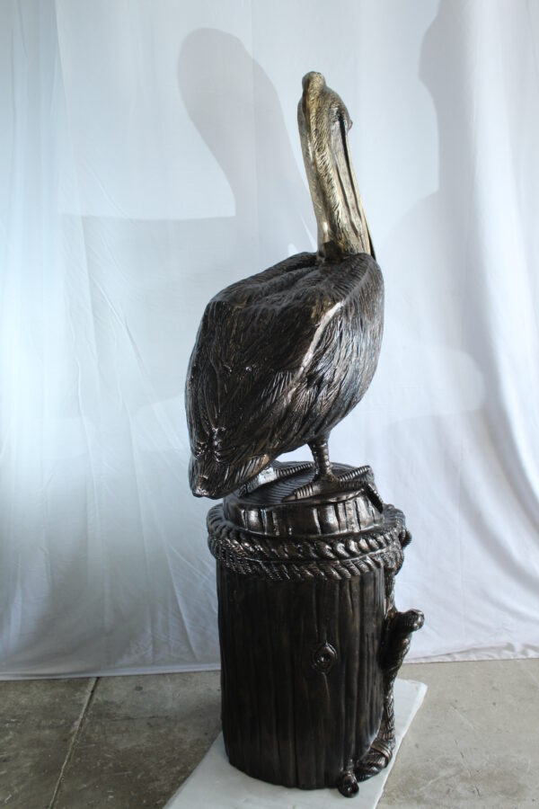 Giant Aluminum Pelican Statue Standing on Dock Post Sculpture 40" x 33" x 78"H - Image 3