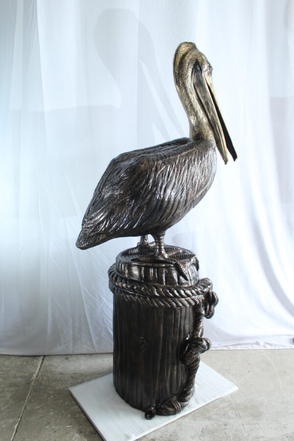 Giant Aluminum Pelican Statue Standing on Dock Post Sculpture 40" x 33" x 78"H - Image 4