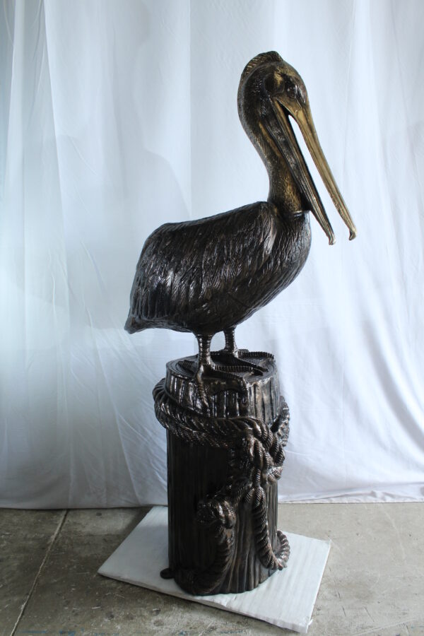 Giant Aluminum Pelican Statue Standing on Dock Post Sculpture 40" x 33" x 78"H - Image 5