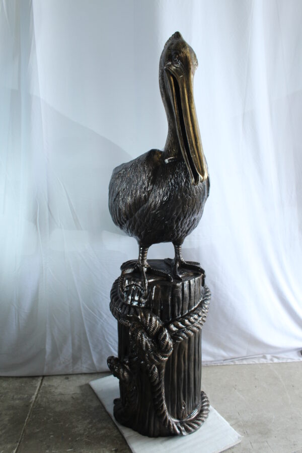 Giant Aluminum Pelican Statue Standing on Dock Post Sculpture 40" x 33" x 78"H - Image 6