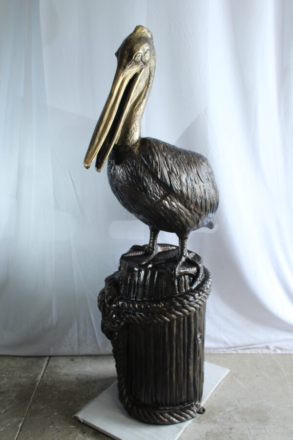 Giant Aluminum Pelican Statue Standing on Dock Post Sculpture 40" x 33" x 78"H - Image 7