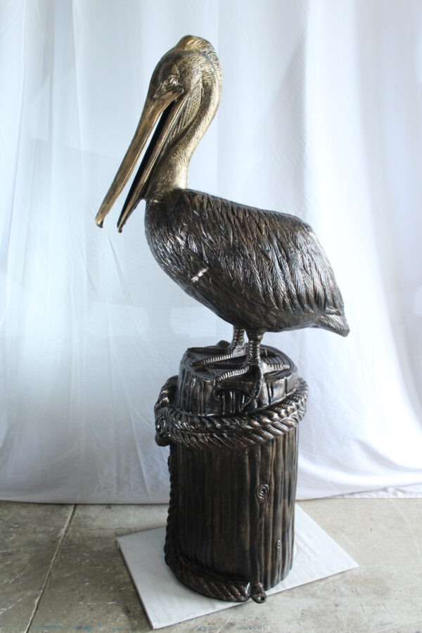 Giant Aluminum Pelican Statue Standing on Dock Post Sculpture 40" x 33" x 78"H - Image 8