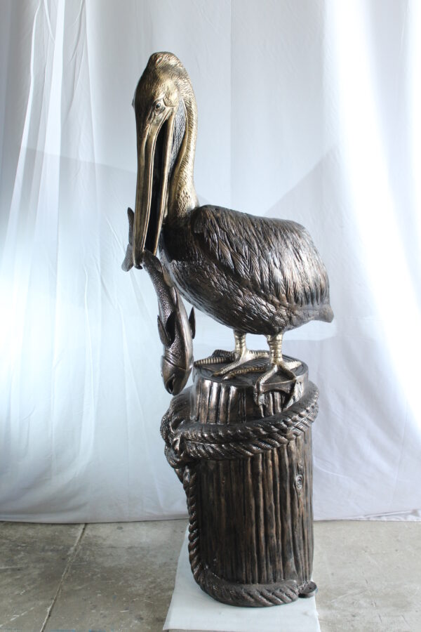 Giant Aluminum Pelican Statue Catching Fish on Dock Post 40" x 33" x 78"H - Image 12