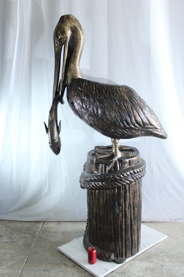 Giant Aluminum Pelican Statue Catching Fish on Dock Post 40" x 33" x 78"H - Image 13