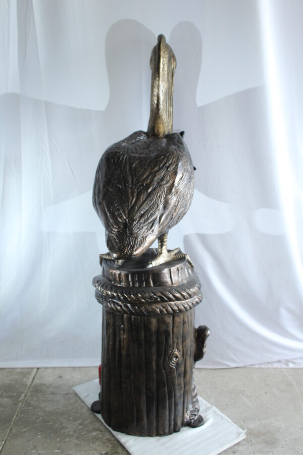 Giant Aluminum Pelican Statue Catching Fish on Dock Post 40" x 33" x 78"H - Image 3