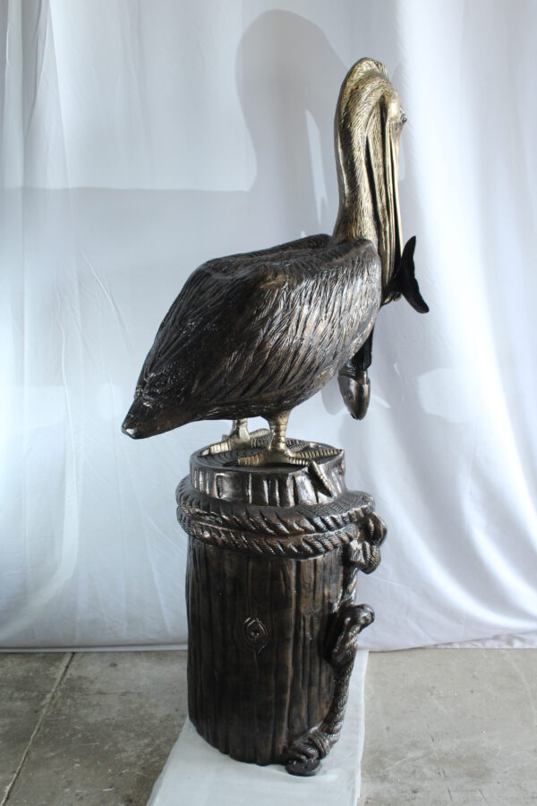Giant Aluminum Pelican Statue Catching Fish on Dock Post 40" x 33" x 78"H - Image 4