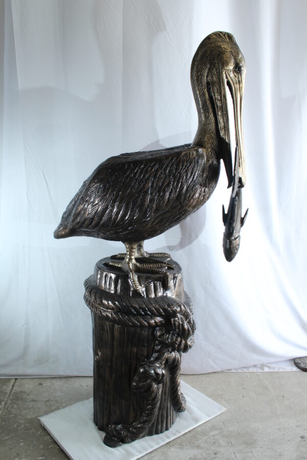 Giant Aluminum Pelican Statue Catching Fish on Dock Post 40" x 33" x 78"H - Image 5