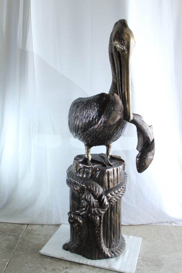 Giant Aluminum Pelican Statue Catching Fish on Dock Post 40" x 33" x 78"H - Image 6