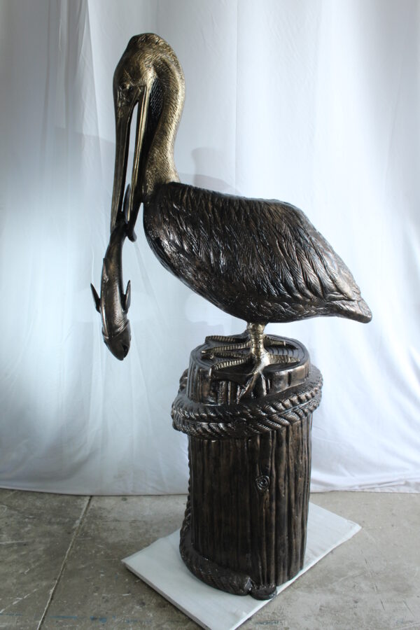 Giant Aluminum Pelican Statue Catching Fish on Dock Post 40" x 33" x 78"H - Image 9